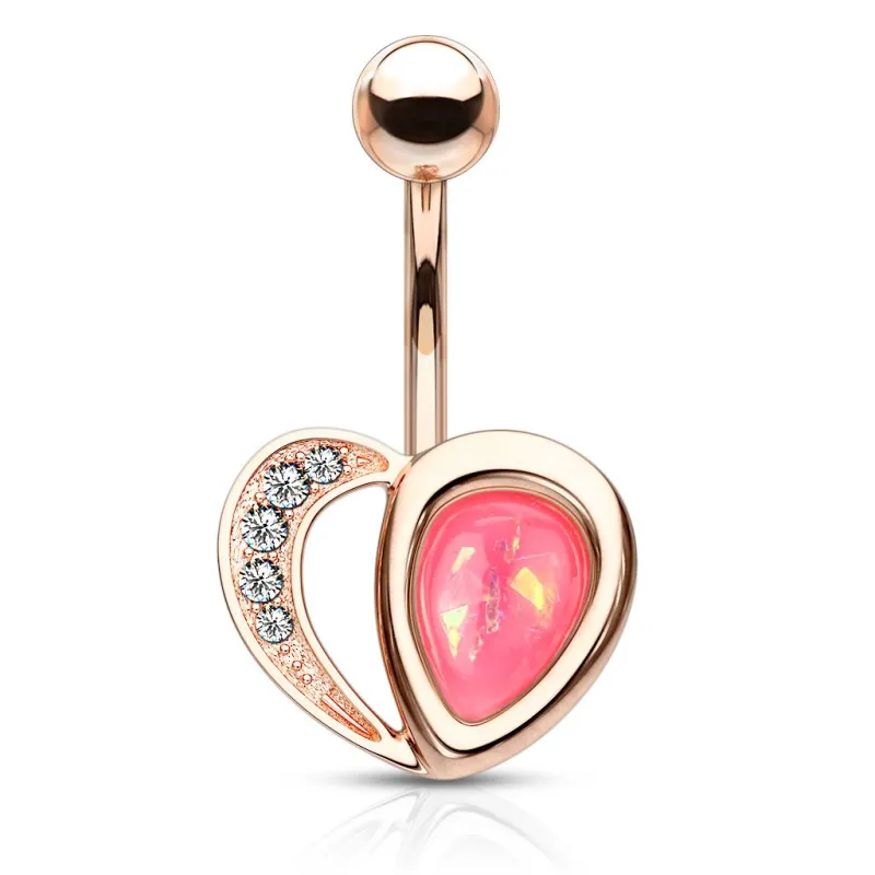 Piercing nombril coeur rosé opaline rose