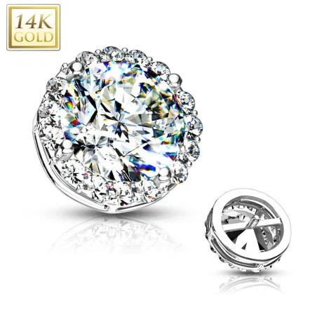 Piercing microdermal Or blanc 14 Carats étoile pavée de strass