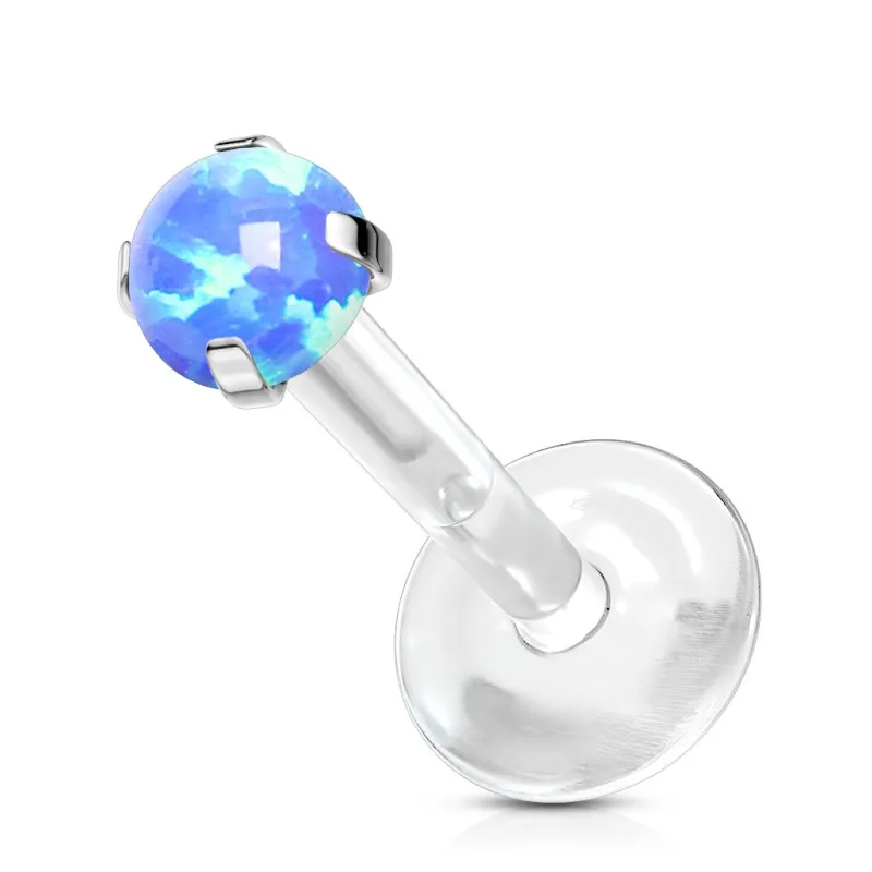 Piercing oreille labret Bioflex Téflon opale de synthèse bleue