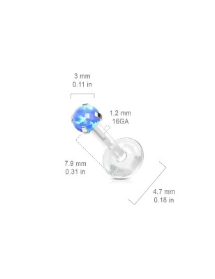 Piercing oreille labret Bioflex Téflon opale de synthèse bleue