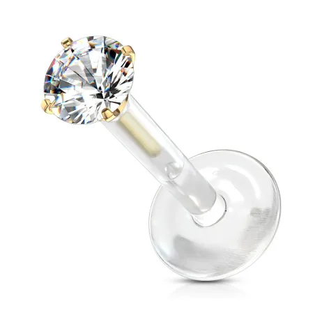 Piercing labret Bioflex Téflon strass rond embout doré