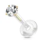 Piercing oreille labret Bioflex Téflon strass rond embout doré