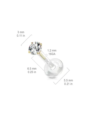 Piercing labret Bioflex Téflon strass rond embout doré