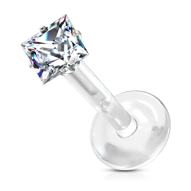 Piercing oreille labret Bioflex Téflon strass carré