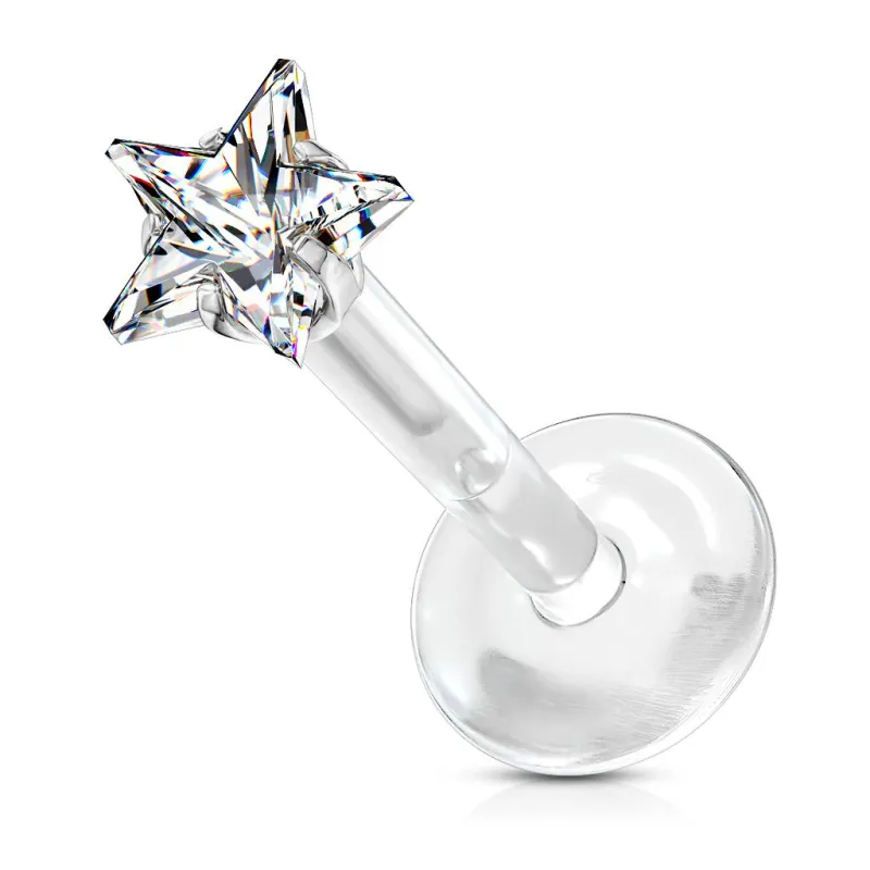 Piercing oreille labret Bioflex Téflon strass étoile