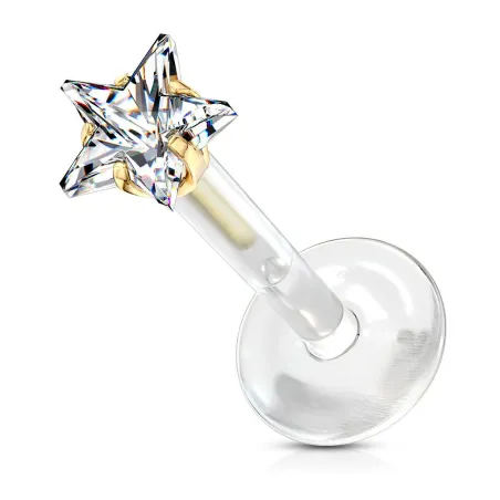 Piercing labret Bioflex Téflon strass étoile embout doré