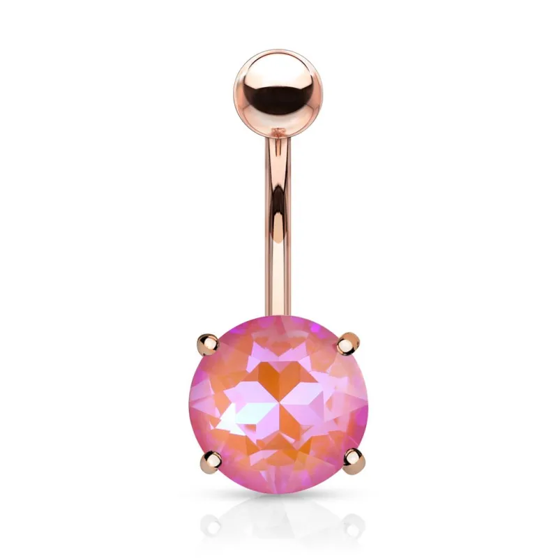 Piercing nombril rosé cristal aurore boréale rose