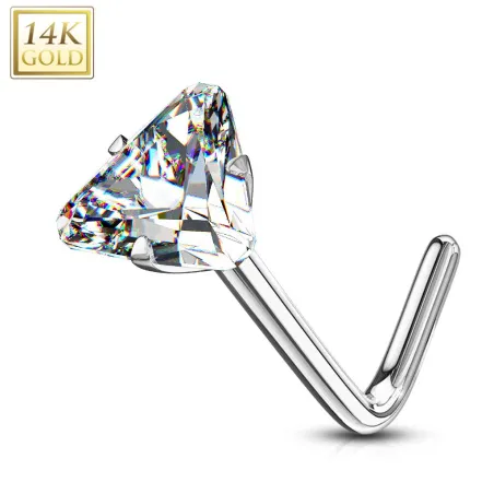 Piercing nez or blanc 14 carats zircon triangle