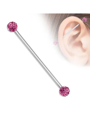 Piercing industriel boules pavées cristaux rose