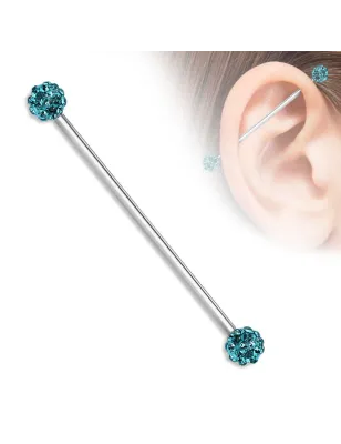 Piercing industriel boules pavées cristaux turquoise