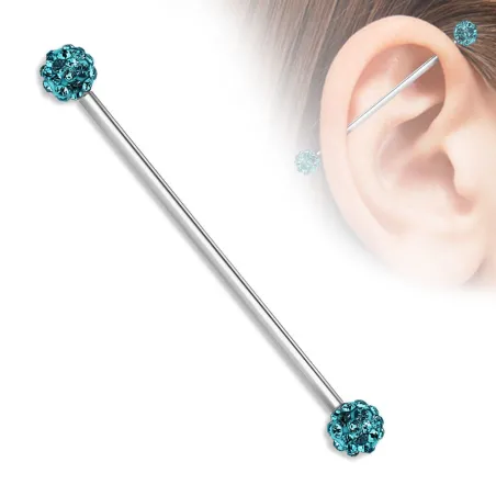 Piercing industriel boules pavées cristaux turquoise