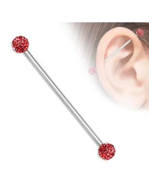 Piercing industriel boules pavées cristaux rouge