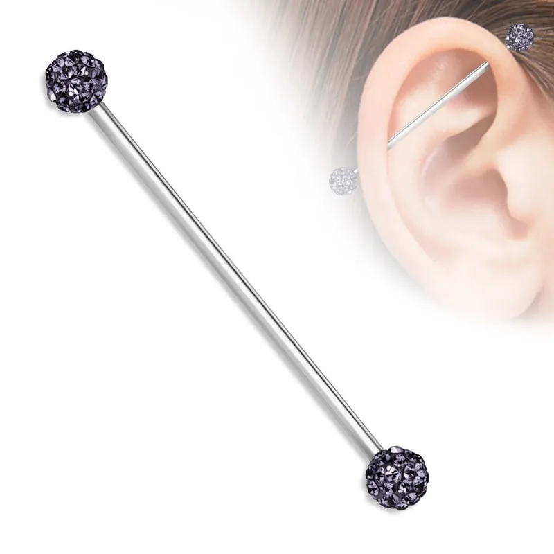 Piercing industriel oreille boules pavées cristaux tanzanite