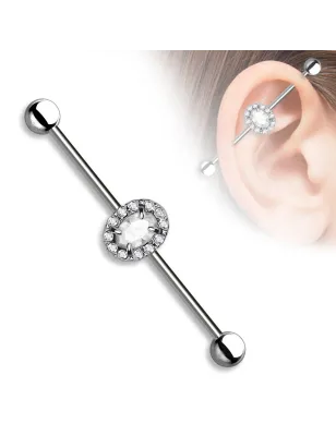 Piercing industriel pierre ovale blanche