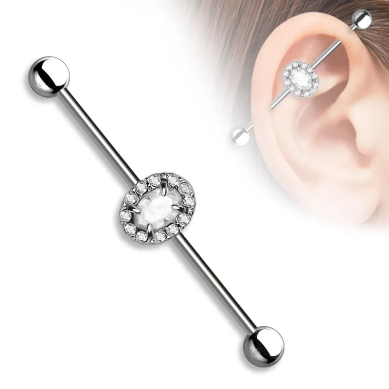 Piercing industriel pierre ovale blanche