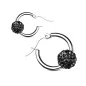 Paire boucles d'oreille anneaux boule cristal noir