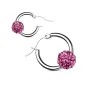 Paire boucles d'oreille anneaux boule cristal rose