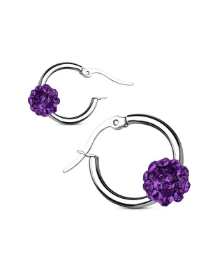 Paire boucles d'oreille anneaux boule cristal tanzanite