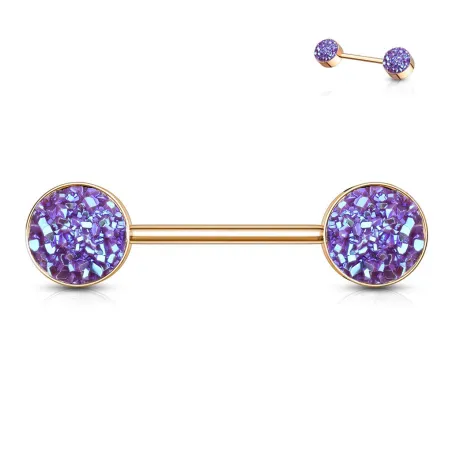 Piercing téton acier rosé druse violet