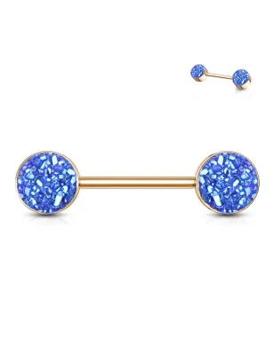 Piercing téton acier rosé druse bleu