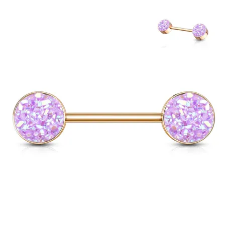 Piercing téton acier rosé druse violet clair