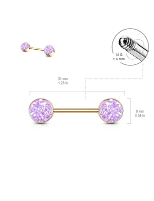 Piercing téton acier rosé druse violet clair