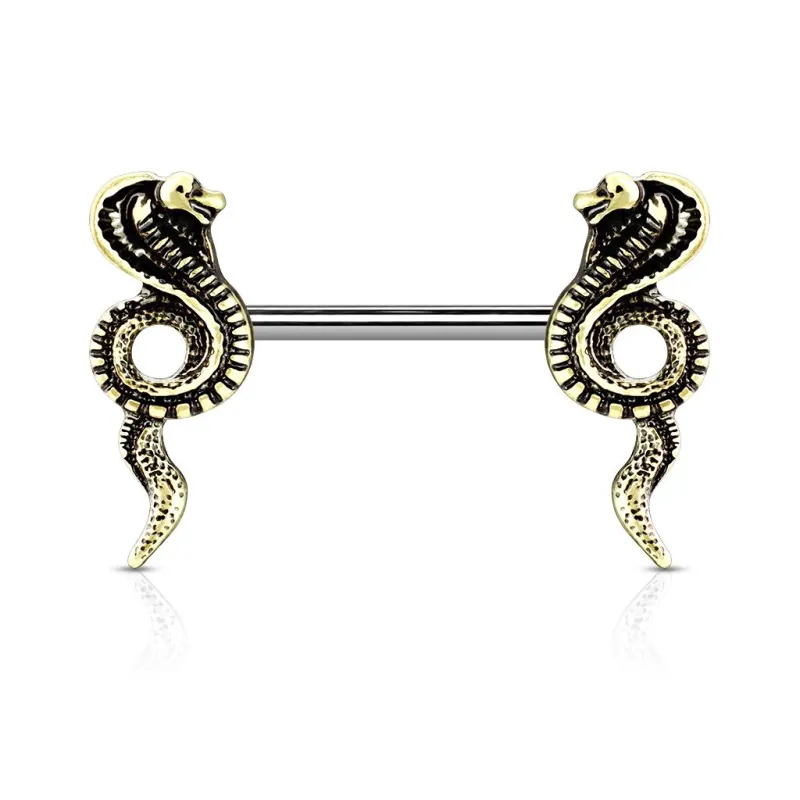 Piercing téton acier cobra antique doré