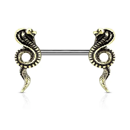 Piercing téton acier cobra antique doré