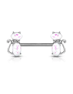 Piercing téton chats opaline blanche