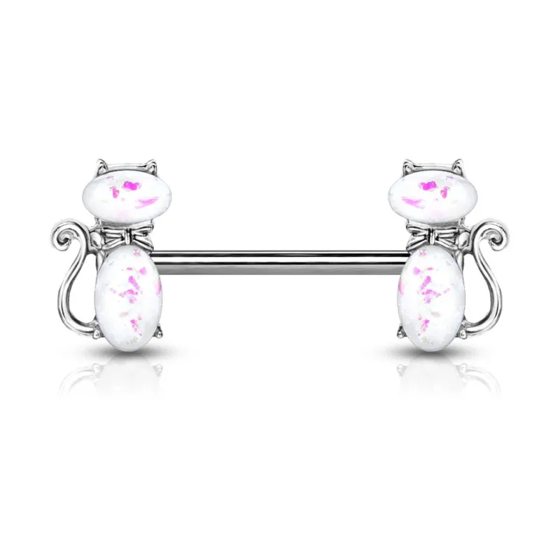 Piercing téton chats opaline blanche