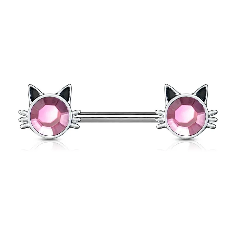 Piercing téton chats cristal rose