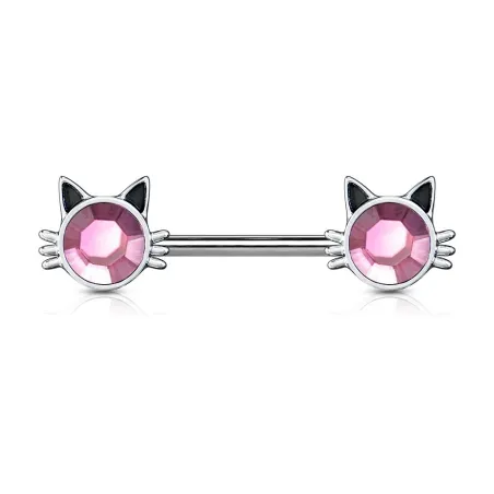 Piercing téton chats cristal rose