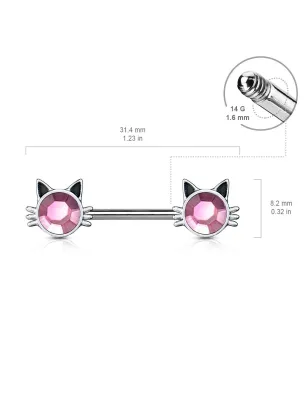 Piercing téton chats cristal rose