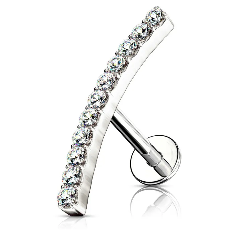 Piercing labret oreille ligne de strass courbée