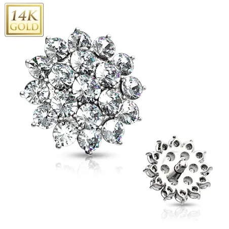 Piercing microdermal Or blanc 14 Carats fleur pavée