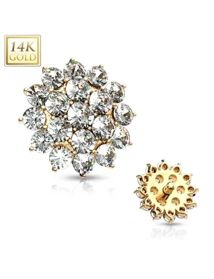 Piercing microdermal Or jaune 14 Carats fleur pavée