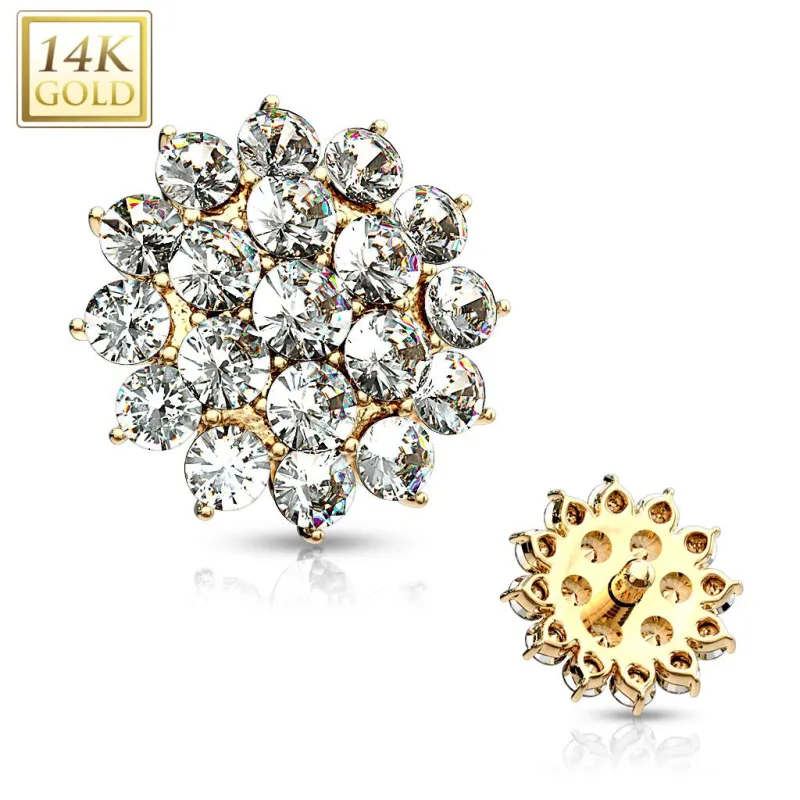 Piercing microdermal Or jaune 14 Carats fleur pavée