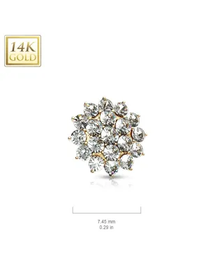 Piercing microdermal Or jaune 14 Carats fleur pavée