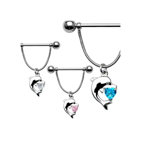 Piercing Téton Bouclier Pendentif Dauphin - Bijou Piercing Téton