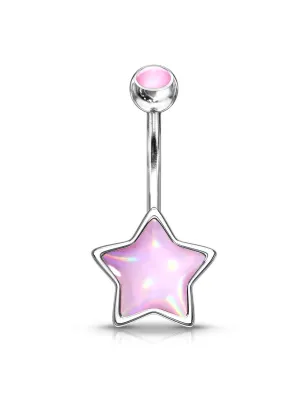 Piercing nombril étoile pierre lumineuse rose