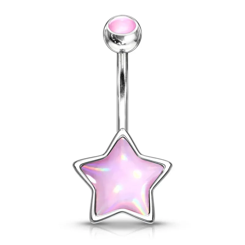 Piercing nombril étoile pierre lumineuse rose