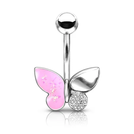 Piercing nombril papillon opaline rose