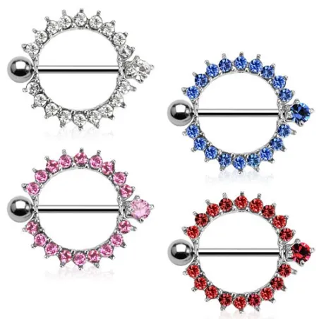 Piercing Téton Bouclier Rond Multiples Gemmes - Bijou Piercing Téton