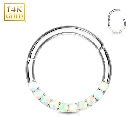 Piercing anneau or blanc 14 carats septum daith opaline