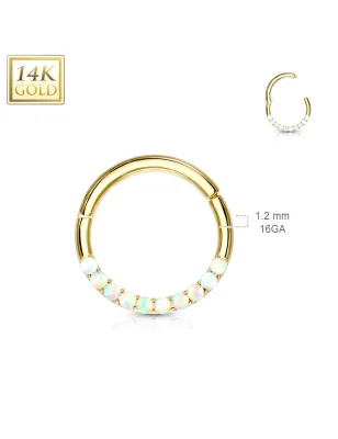 Piercing anneau or jaune 14 carats septum daith opaline