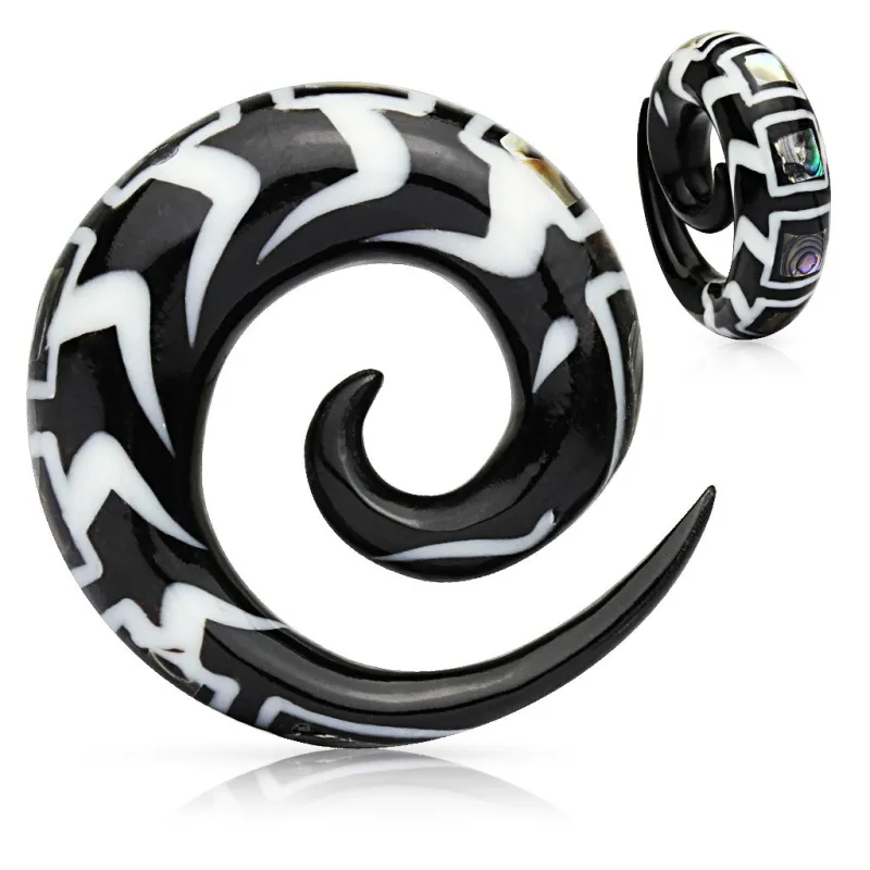 Piercing écarteur spirale corne et os de buffle nacre abalone