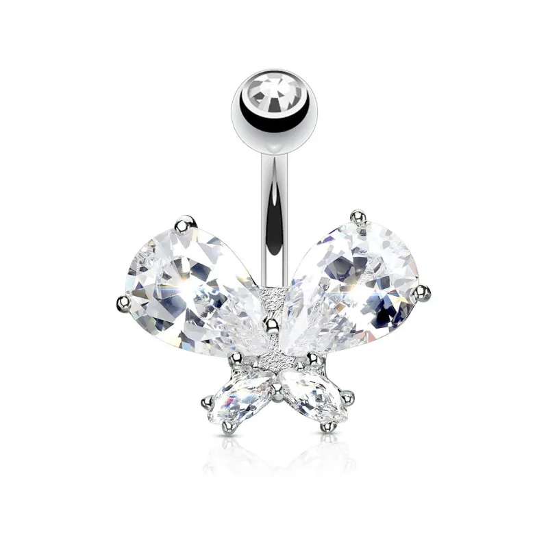 Piercing nombril papillon large zirconium blanc