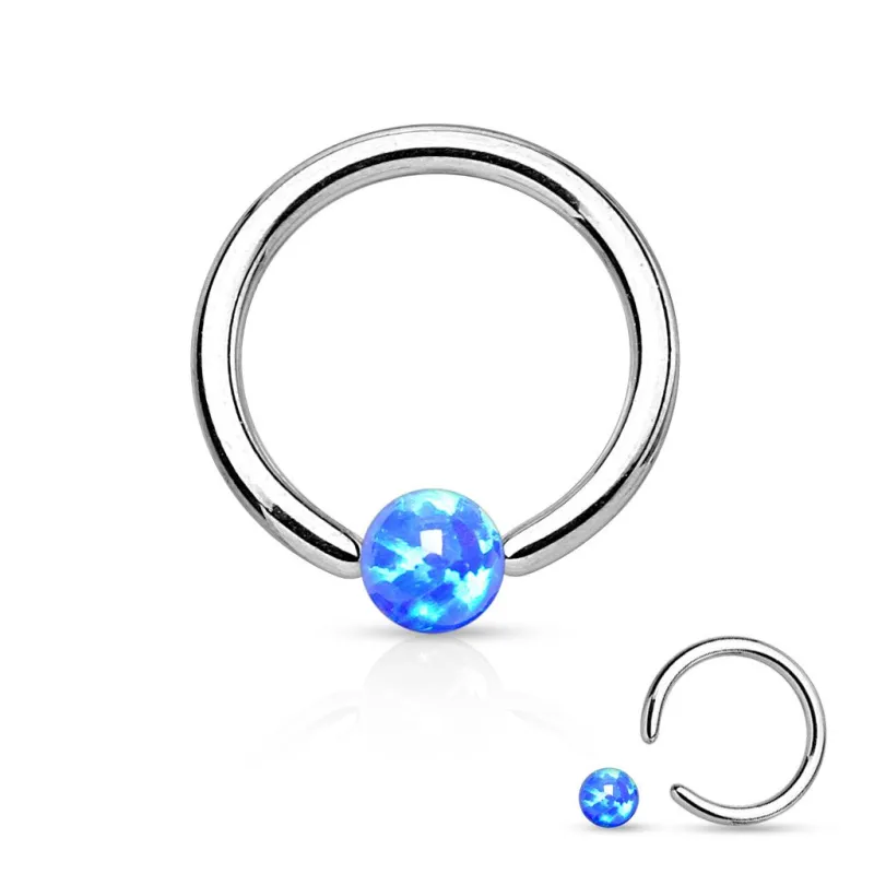 Piercing oreille anneau captif opaline bleue