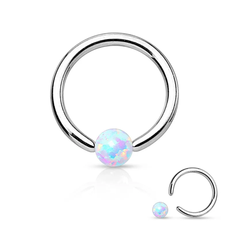 Piercing oreille anneau captif opaline blanche