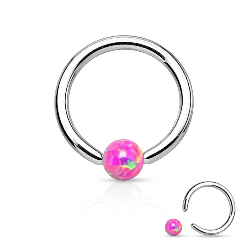 Piercing oreille anneau captif opaline rose